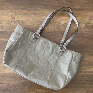 Coach Grey Patent Leather Embossed Tote Bag